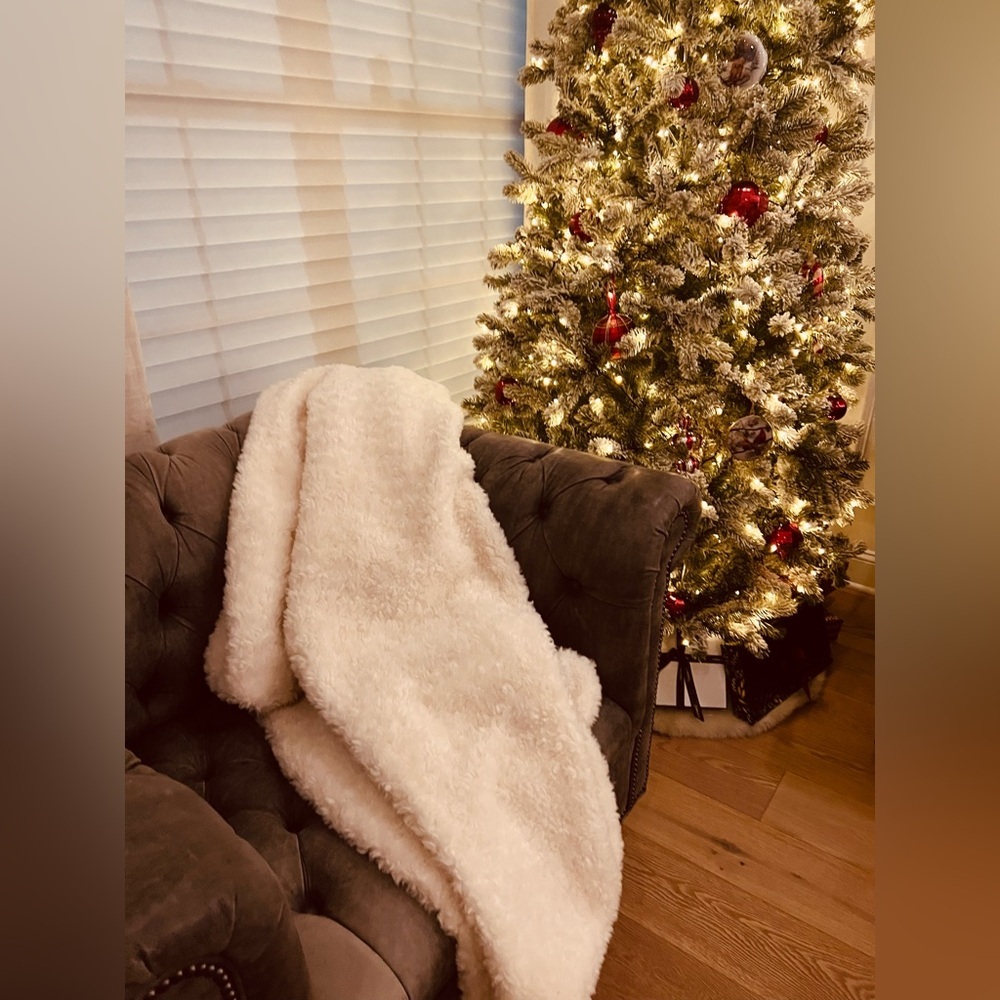 Crate and barrel sherpa faux fur throw. pottery barn,restoration hardware. New - Picture 3 of 7